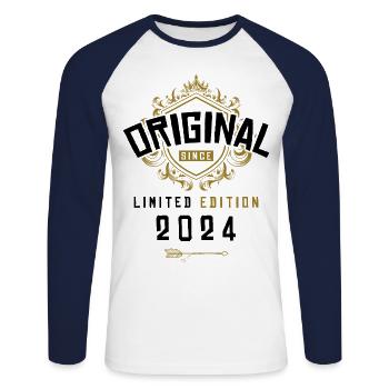 Anniversaire édition limitée 2024 - T-shirt baseball manches longues Homme - blanc/marine - Devant - Nik (191cm)