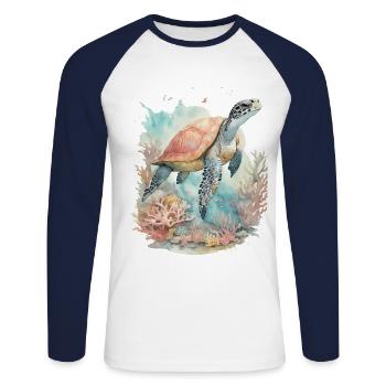Plongez dans les merveilles aquatiques: Turtle Sea - T-shirt baseball manches longues Homme - blanc/marine - Devant - Nik (191cm)