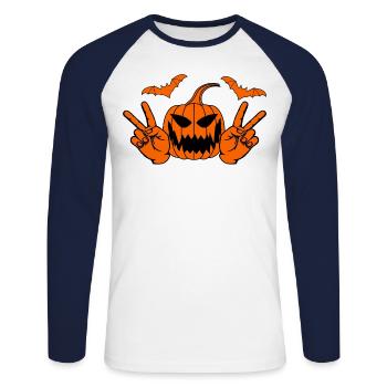 Helloween Frieden Victory Hand Symbol Fledermaus - Unisex Baseballshirt langarm - Weiß/Navy - Vorne - Nik (191cm)
