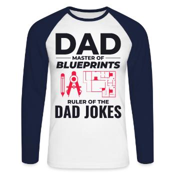 Architect : Master of Blueprints and Dad Jokes 📐 - Unisex Long Sleeve Baseball T-Shirt - white/navy - Front - Nik (191cm)
