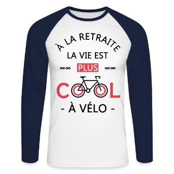 retraite la vie est plus cool à vélo cadeau Velo - T-shirt baseball manches longues Homme - blanc/marine - Devant - Nik (191cm)