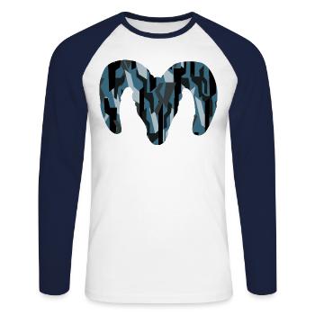 Dickhornschaf Camouflage – Wildnis pur - Unisex Baseballshirt langarm - Weiß/Navy - Vorne - Nik (191cm)