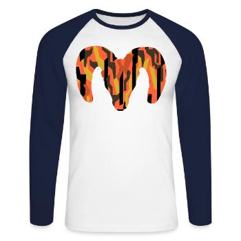 Dickhornschaf Camouflage – Wildnis pur - Unisex Baseballshirt langarm - Weiß/Navy - Vorne - Nik (191cm)