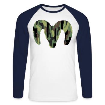 Dickhornschaf Camouflage – Wildnis pur - Unisex Baseballshirt langarm - Weiß/Navy - Vorne - Nik (191cm)