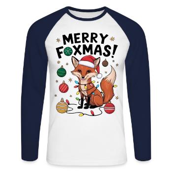 Fuchs Weihnachten Weihnachtspullover Merry Foxmas - Unisex Baseballshirt langarm - Weiß/Navy - Vorne - Nik (191cm)