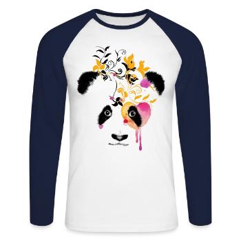 Panda bunt abstrakt Farbe Natur Art Kunst - Unisex Baseballshirt langarm - Weiß/Navy - Vorne - Nik (191cm)