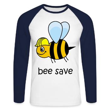 bee save, bee with helmet, funny bee, bee - Unisex Long Sleeve Baseball T-Shirt - white/navy - Front - Nik (191cm)