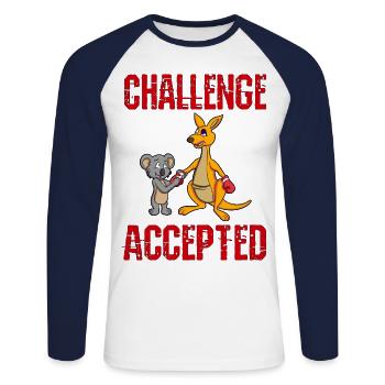 CHALLENGE ACCEPTED - Boxer Känguru + Koala Trainer - Unisex Baseballshirt langarm - Weiß/Navy - Vorne - Nik (191cm)