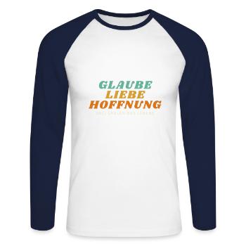 Glaube Liebe Hoffnung - Unisex Baseballshirt langarm - Weiß/Navy - Vorne - Nik (191cm)