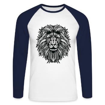 Mandala lion with lion's mane - Unisex Long Sleeve Baseball T-Shirt - white/navy - Front - Nik (191cm)