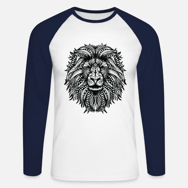 Mandala leone con criniera di leone - Maglia da baseball a manica lunga da uomo - bianco/navy