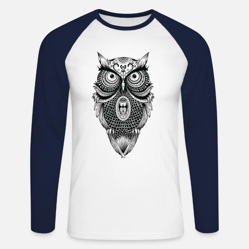 Mandala Eule - Unisex Baseballshirt langarm - Weiß/Navy