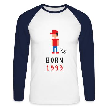 Born 1999 - Unisex Long Sleeve Baseball T-Shirt - white/navy - Front - Nik (191cm)