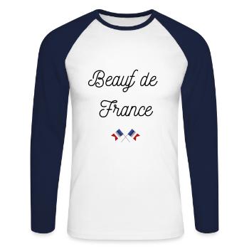 Beauf de France - T-shirt baseball manches longues Homme - blanc/marine - Devant - Nik (191cm)