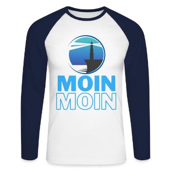 MOIN MOIN - Unisex Baseballshirt langarm - Weiß/Navy - Vorne - Nik (191cm)