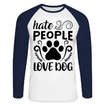 Hate People, Dear People - Unisex Long Sleeve Baseball T-Shirt - white/navy - Front - Nik (191cm)