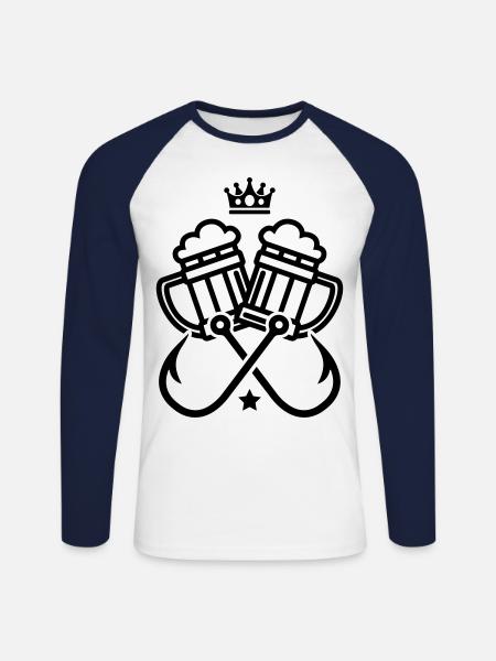 fish hook fishing beer - Unisex Long Sleeve Baseball T-Shirt - white/navy