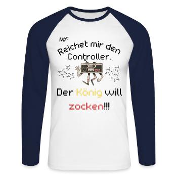 Der König will zocken - Unisex Baseballshirt langarm - Weiß/Navy - Vorne - Nik (191cm)