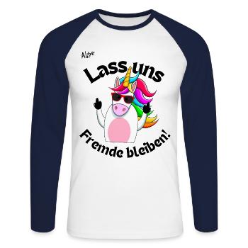 Fremde bleiben - Unisex Baseballshirt langarm - Weiß/Navy - Vorne - Nik (191cm)