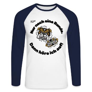 Ein Runde spielen mit Bulldogge Design - Unisex Baseballshirt langarm - Weiß/Navy - Vorne - Nik (191cm)