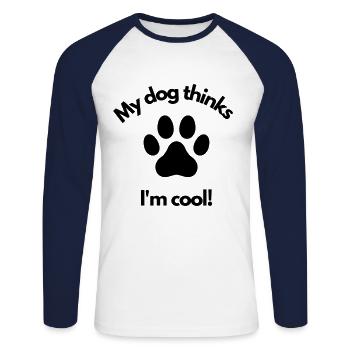 My dog thinks I'm cool - Unisex Baseballshirt langarm - Weiß/Navy - Vorne - Nik (191cm)