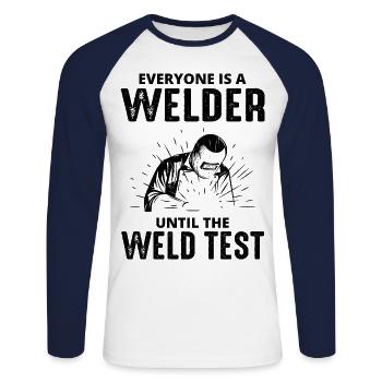 Schweißer Schweißer Metallbau Eisenarbeiter lustig - Unisex Baseballshirt langarm - Weiß/Navy - Vorne - Nik (191cm)