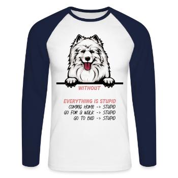Ohne Samojede ist alles doof - Unisex Baseballshirt langarm - Weiß/Navy - Vorne - Nik (191cm)