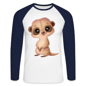 Suricate mignon avec des yeux - T-shirt baseball manches longues Homme - blanc/marine - Devant - Nik (191cm)