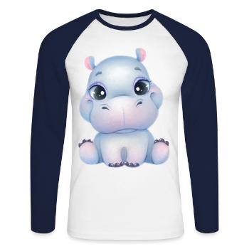 Süßes Baby-Nilpferd mit Glubschaugen - Baby-Hippo - Unisex Baseballshirt langarm - Weiß/Navy - Vorne - Nik (191cm)