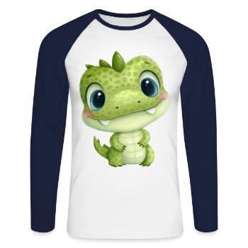 Mignon bébé crocodile avec des yeux - T-shirt baseball manches longues Homme - blanc/marine - Devant - Nik (191cm)