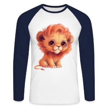 Mignon Cartoon Baby Lion avec Glubschaugen - T-shirt baseball manches longues Homme - blanc/marine - Devant - Nik (191cm)