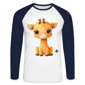 Mignon Cartoon Baby Giraffe avec Glubschaugen - T-shirt baseball manches longues Homme - blanc/marine - Devant - Nik (191cm)