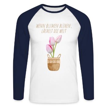 Blumen Garten Gärtner Blumenstrauß BLUMENLIEBE - Unisex Baseballshirt langarm - Weiß/Navy - Vorne - Nik (191cm)