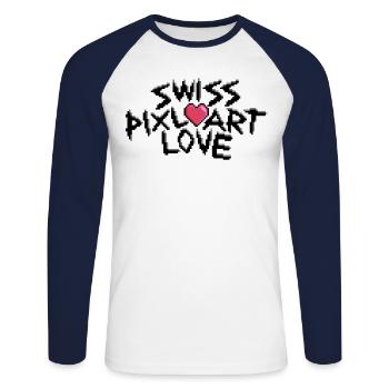 SwissPixlArtLogo black - Unisex Baseballshirt langarm - Weiß/Navy - Vorne - Nik (191cm)