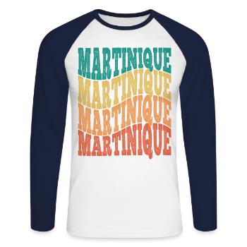 schöne originelle Geschenkidee aus Martinique - Unisex Baseballshirt langarm - Weiß/Navy - Vorne - Nik (191cm)