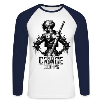 Noir Polygon Cyberpunk Rebel - T-shirt baseball manches longues Homme - blanc/marine - Devant - Nik (191cm)
