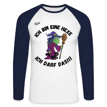 Ich bin eine Hexe ich darf das! - Unisex Baseballshirt langarm - Weiß/Navy - Vorne - Nik (191cm)