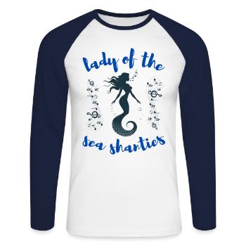 Sirene Dame der Seemannslieder Seemannsmann - Unisex Baseballshirt langarm - Weiß/Navy - Vorne - Nik (191cm)