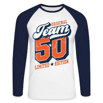 Original Team 50 - Limited Edition - Unisex Long Sleeve Baseball T-Shirt - white/navy - Front - Nik (191cm)
