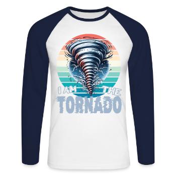 Tornado Storm Whirlwind I am the tornado - Unisex Long Sleeve Baseball T-Shirt - white/navy - Front - Nik (191cm)