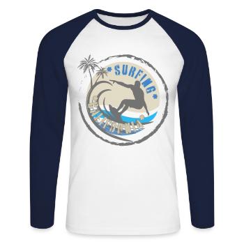 Surfing California - Unisex Baseballshirt langarm - Weiß/Navy - Vorne - Nik (191cm)