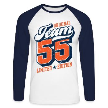 Original Team 55 - Limited Edition - Unisex Long Sleeve Baseball T-Shirt - white/navy - Front - Nik (191cm)