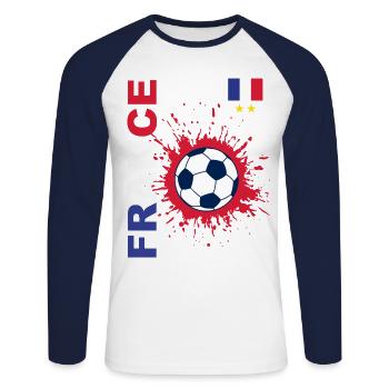 france football equipe de france deux étoiles fran - T-shirt baseball manches longues Homme - blanc/marine - Devant - Nik (191cm)