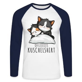 Katzen Schlafshirt Katze Offizielles Kuschelshirt - Unisex Baseballshirt langarm - Weiß/Navy - Vorne - Nik (191cm)