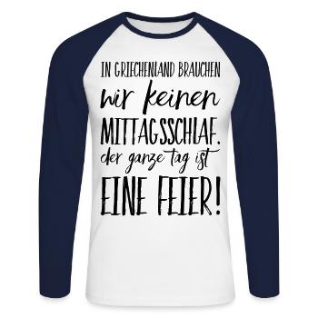 Drôle de dicton grec Grèce cadeau - T-shirt baseball manches longues Homme - blanc/marine - Devant - Nik (191cm)