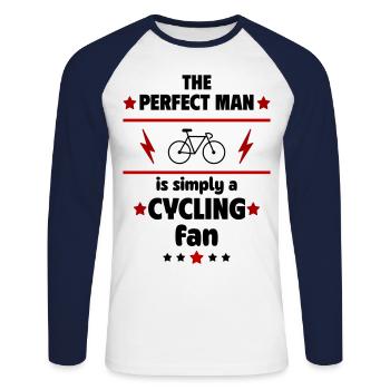 The perfect man loves cycling - Unisex Long Sleeve Baseball T-Shirt - white/navy - Front - Nik (191cm)