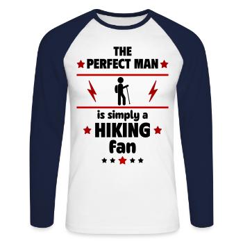 The perfect man is simply a hiking fan - Unisex Long Sleeve Baseball T-Shirt - white/navy - Front - Nik (191cm)