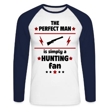 The perfect man is simply a hunting fan - Unisex Long Sleeve Baseball T-Shirt - white/navy - Front - Nik (191cm)