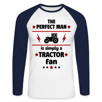 Der perfekte Mann ist einfach ein Traktor-Fan - Unisex Baseballshirt langarm - Weiß/Navy - Vorne - Nik (191cm)