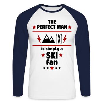The perfect man is simply a ski fan - Unisex Long Sleeve Baseball T-Shirt - white/navy - Front - Nik (191cm)